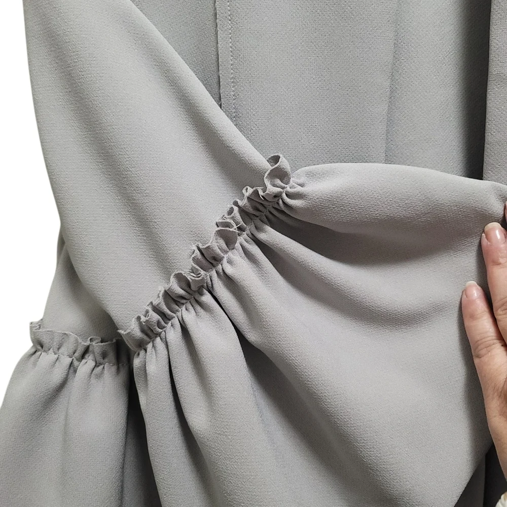 Sz 6 US Grey Topshop Cropped Blazer Ruffled Bell Sleeves Open Front